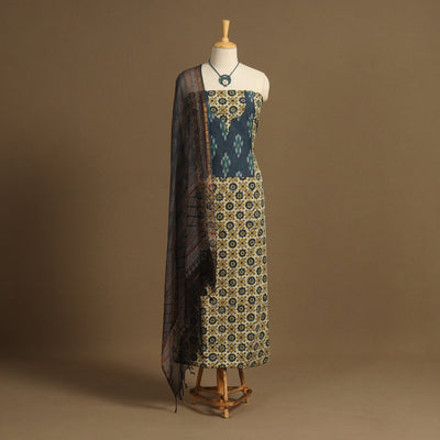 Yellow - 2pc unstitched dress material with jewellery set