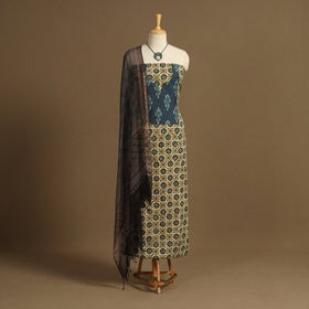 Yellow - 2pc unstitched dress material with jewellery set