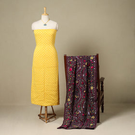 Yellow 2pc Unstitched Bandhani Dress Material with Jewellery Set