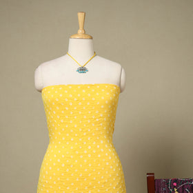 Yellow 2pc Unstitched Bandhani Dress Material with Jewellery Set