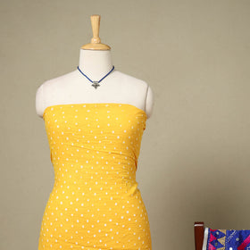 Yellow 2pc Unstitched Bandhani Dress Material with Jewellery Set