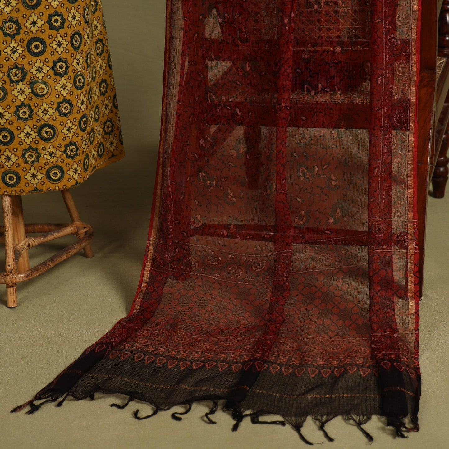 Yellow - 2pc unstitched dress material with jewellery set