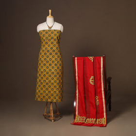 Yellow - 2pc unstitched dress material with jewellery set