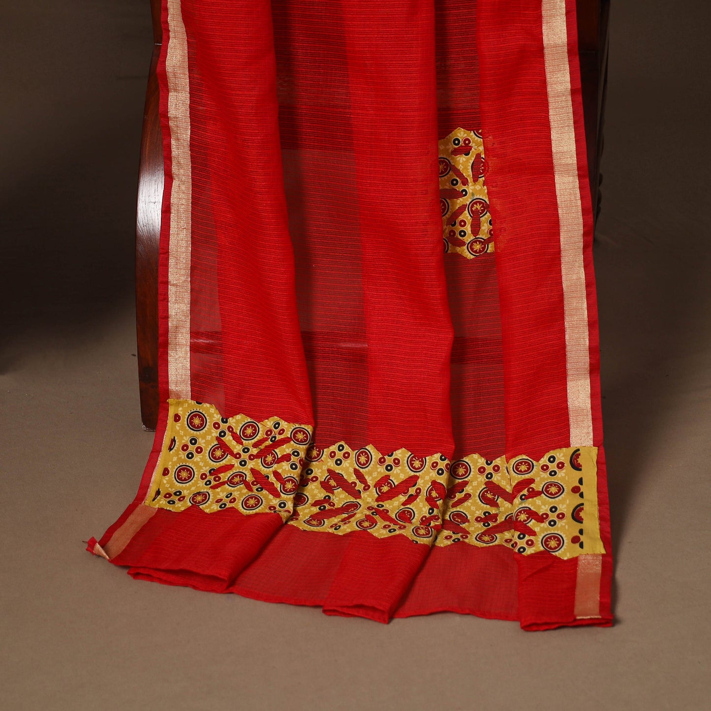 Yellow - 2pc unstitched dress material with jewellery set