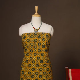 Yellow - 2pc unstitched dress material with jewellery set