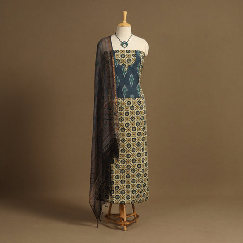 Yellow - 2pc unstitched dress material with jewellery set