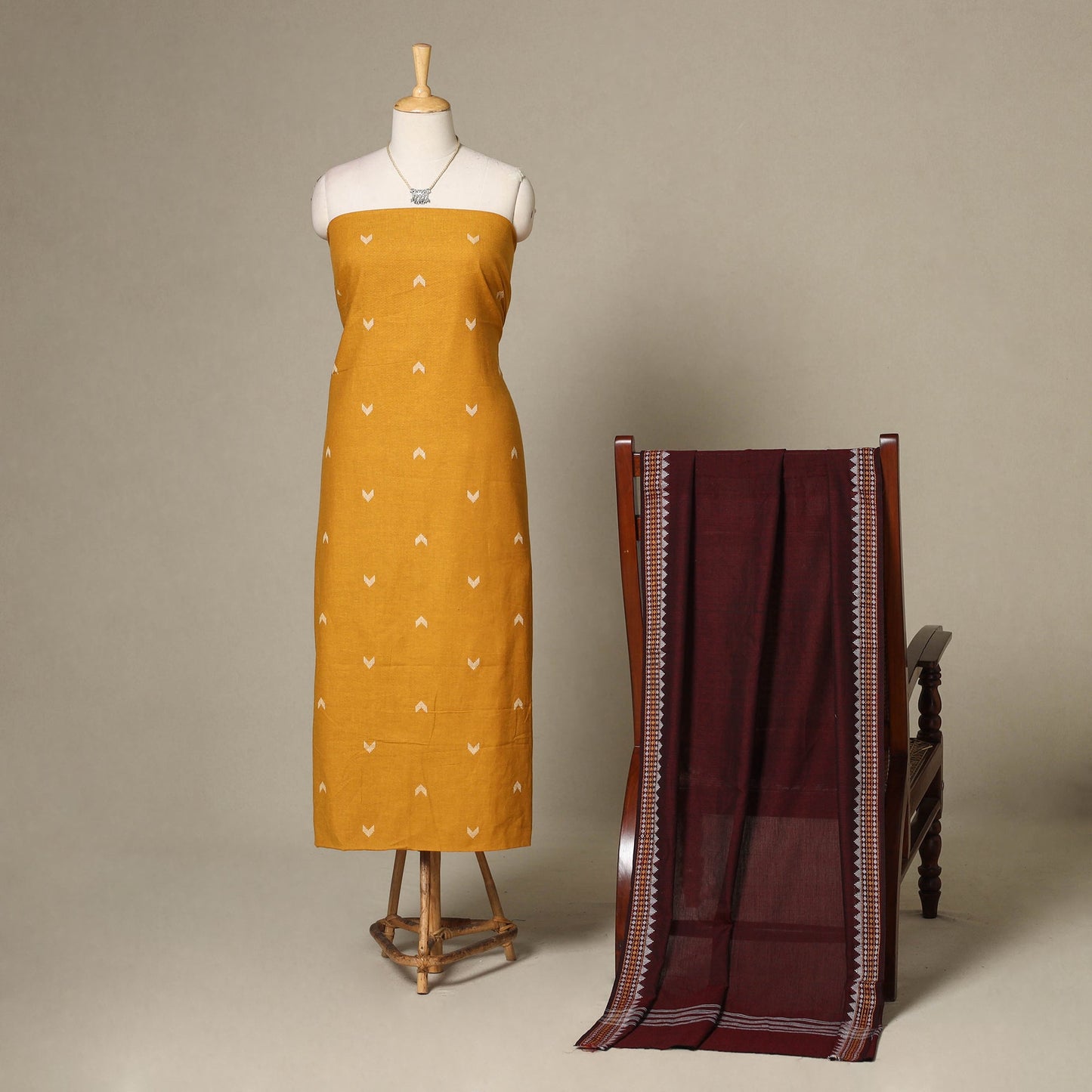 Yellow - 2pc unstitched jacquard dress material