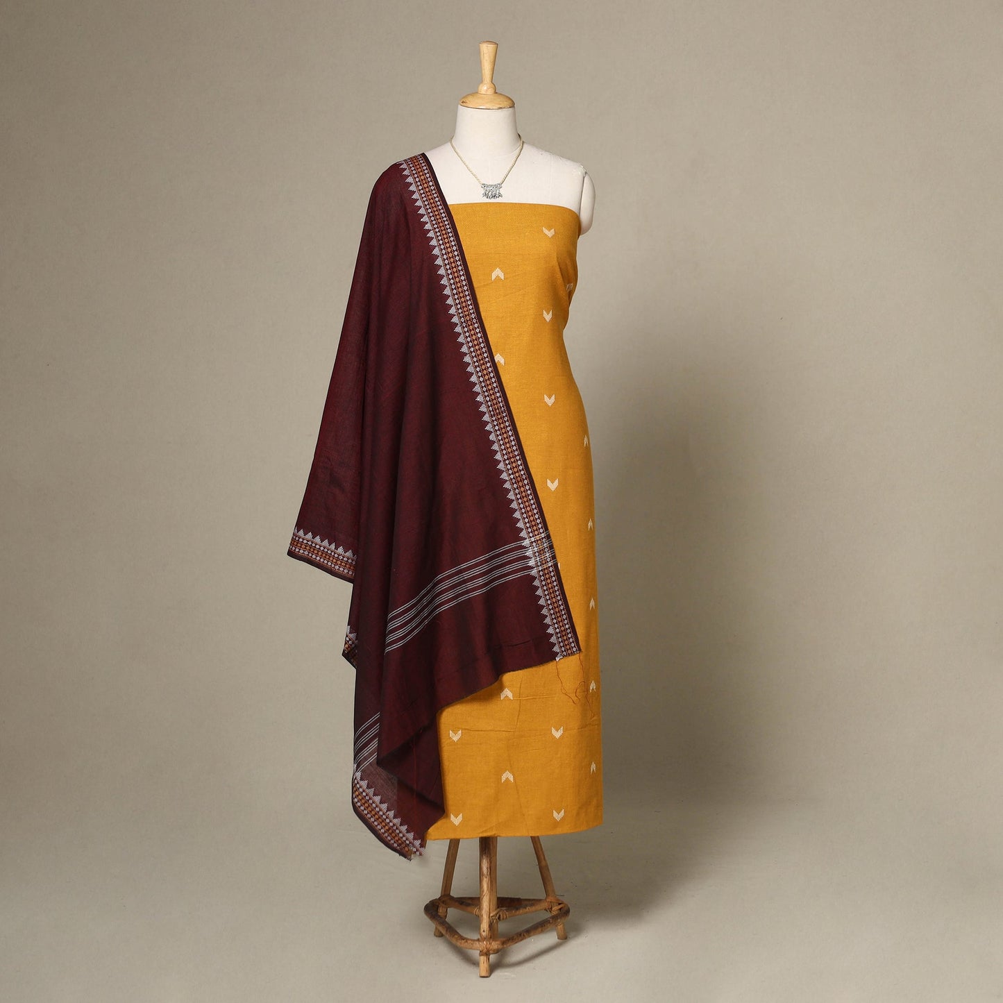 Yellow - 2pc unstitched jacquard dress material