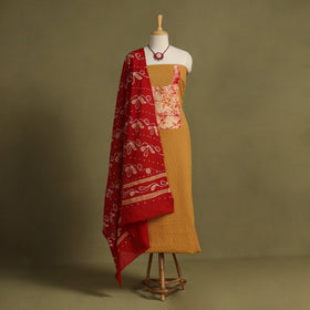 Yellow 2pc Unstitched Plain Dress Material with Jewellery Set