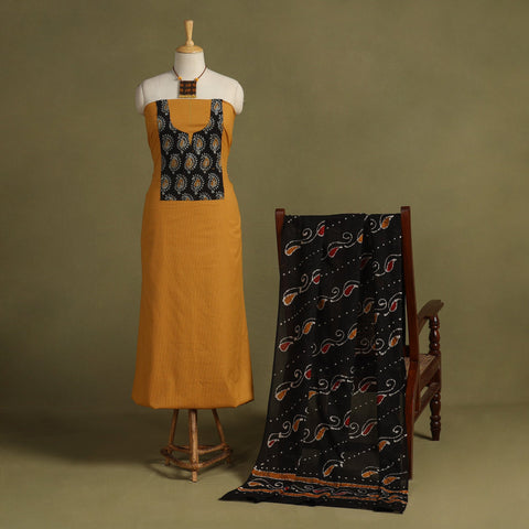 Yellow 2pc Unstitched Plain Dress Material with Jewellery Set