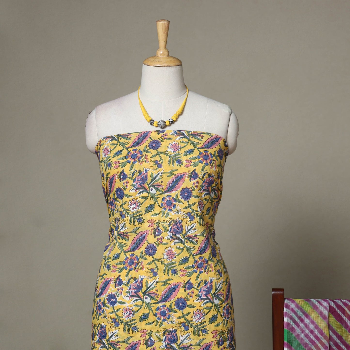 Yellow - 2pc unstitched sanganeri dress material