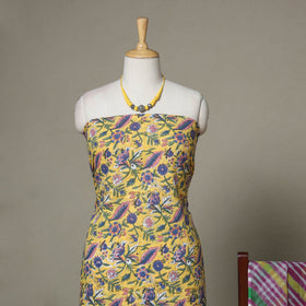 Yellow - 2pc unstitched sanganeri dress material