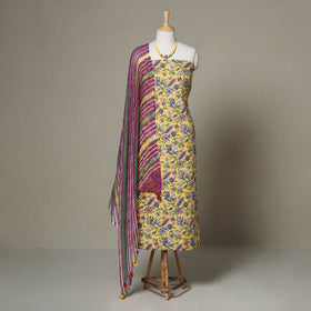 Yellow - 2pc unstitched sanganeri dress material
