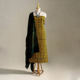Yellow 3pc Block Print Natural Dyed Ajrakh Dress Material