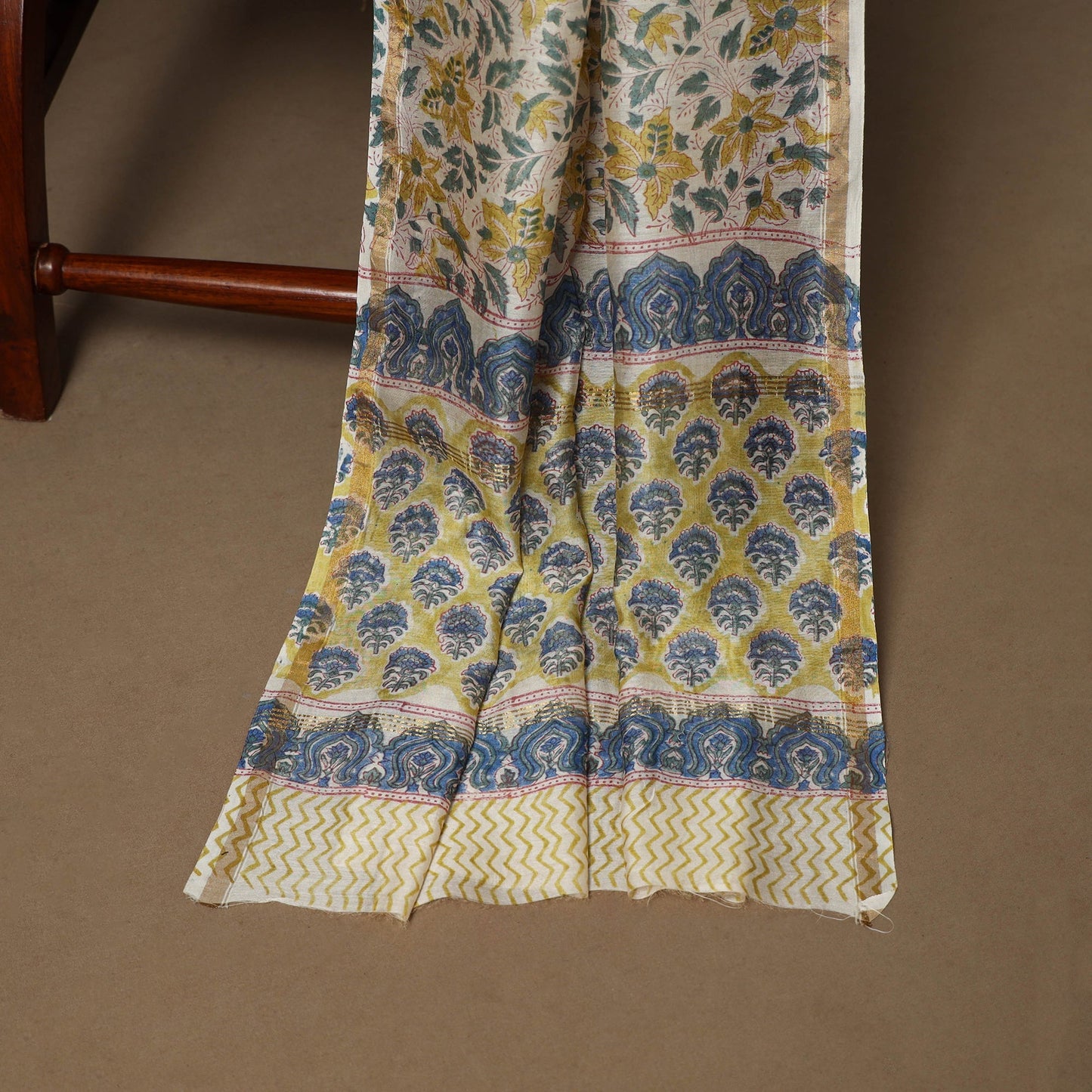 3pc chanderi silk unstitched hand sanganeri dress material