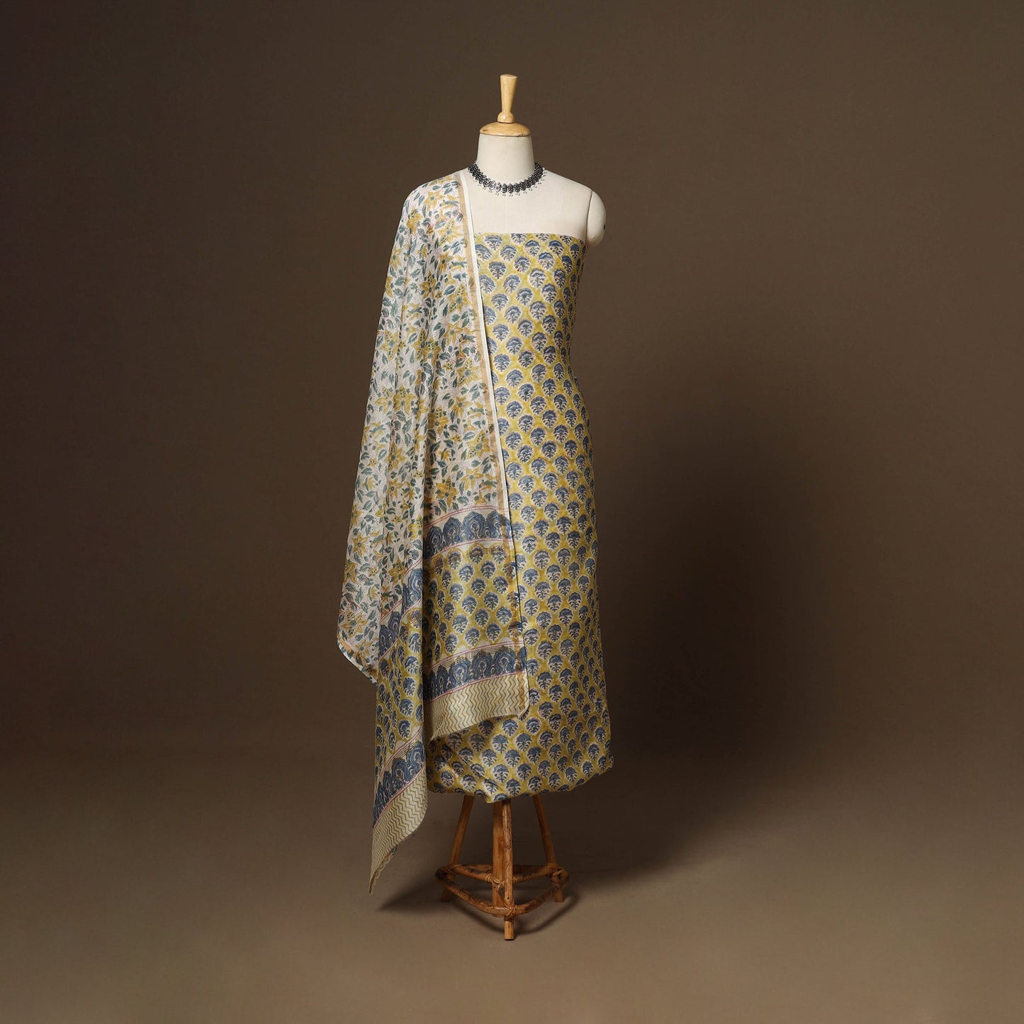 3pc chanderi silk unstitched hand sanganeri dress material