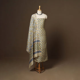 3pc chanderi silk unstitched hand sanganeri dress material