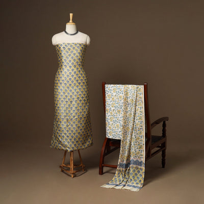 3pc chanderi silk unstitched hand sanganeri dress material