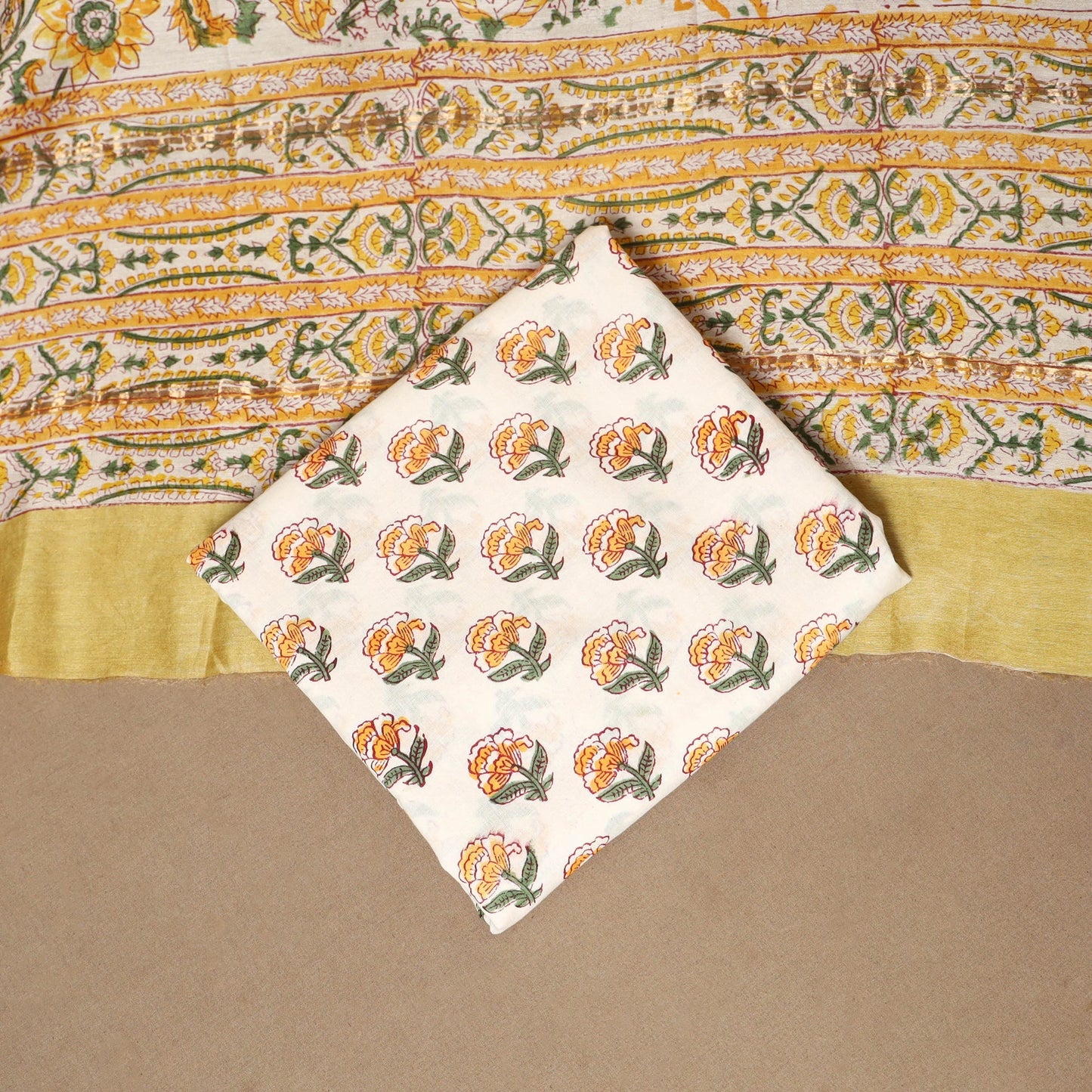 3pc chanderi silk unstitched hand sanganeri dress material