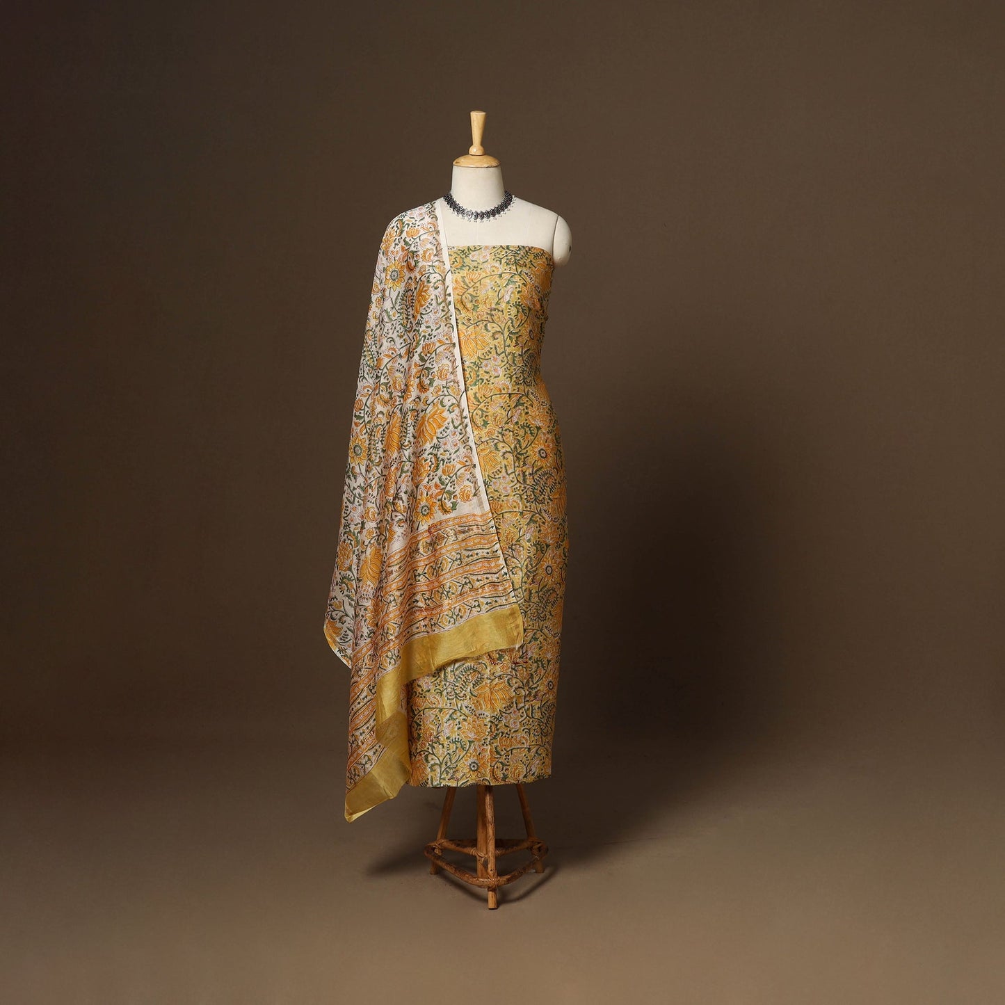 3pc chanderi silk unstitched hand sanganeri dress material