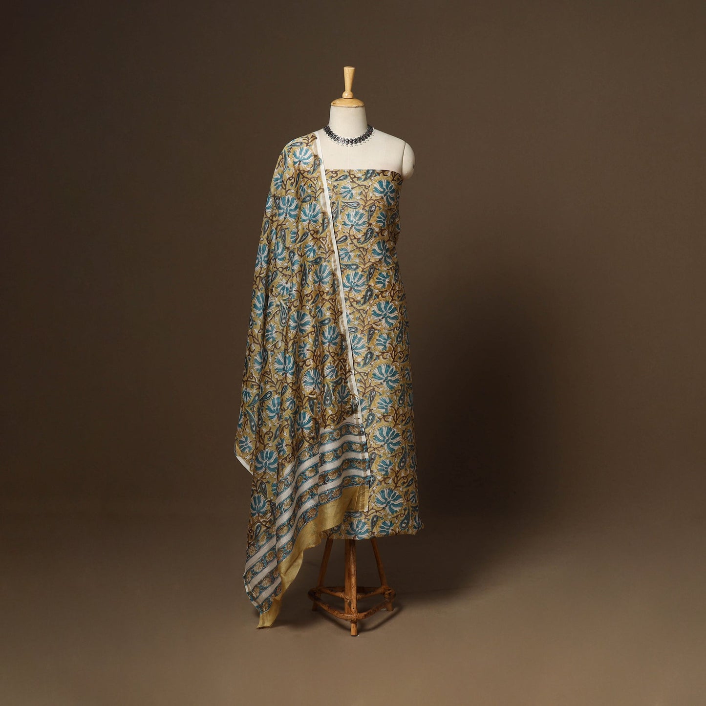 3pc chanderi silk unstitched hand sanganeri dress material