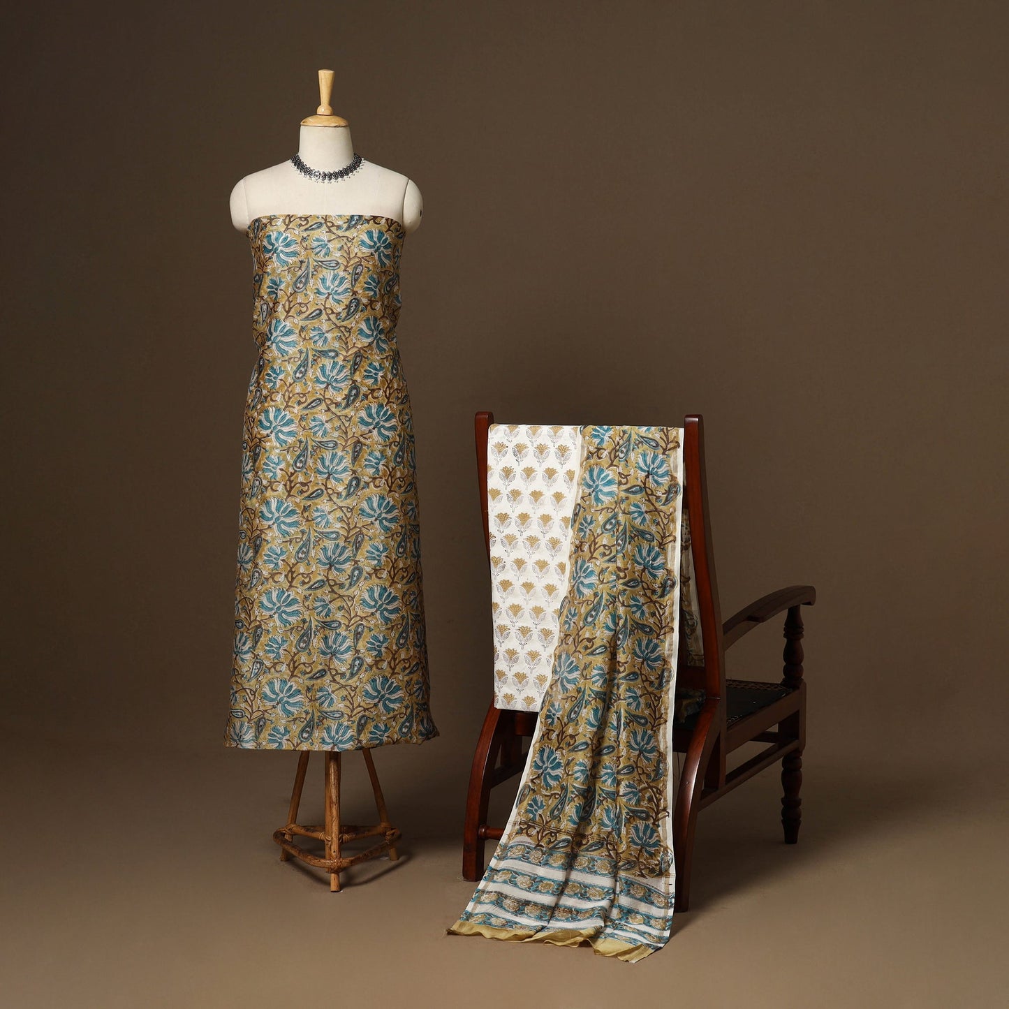 3pc chanderi silk unstitched hand sanganeri dress material