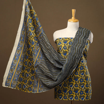 Buy Yellow 3pc Block Print Cotton Bagru Dress Material