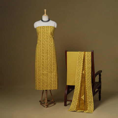 Yellow - 3pc cotton unstitched barmer applique cut work