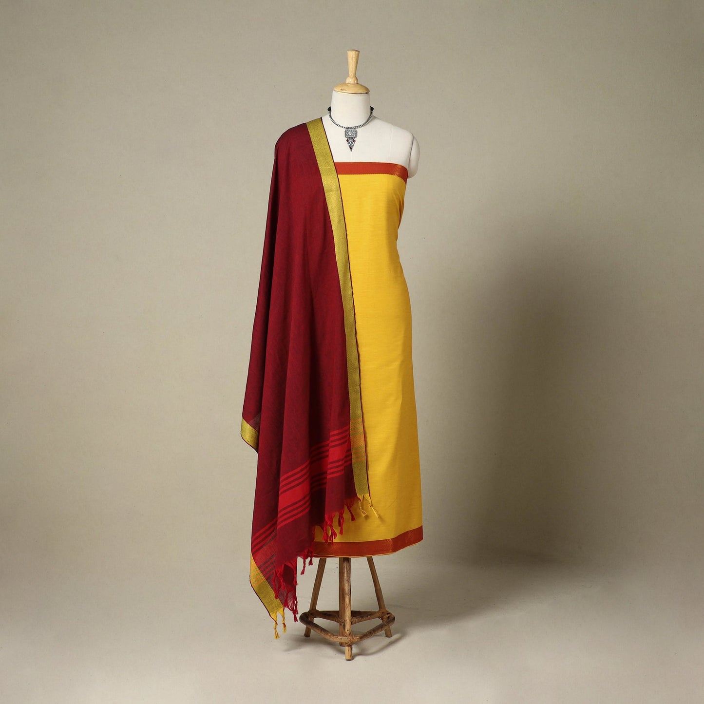 Yellow 3pc Cotton Unstitched Dharwad Dress Material