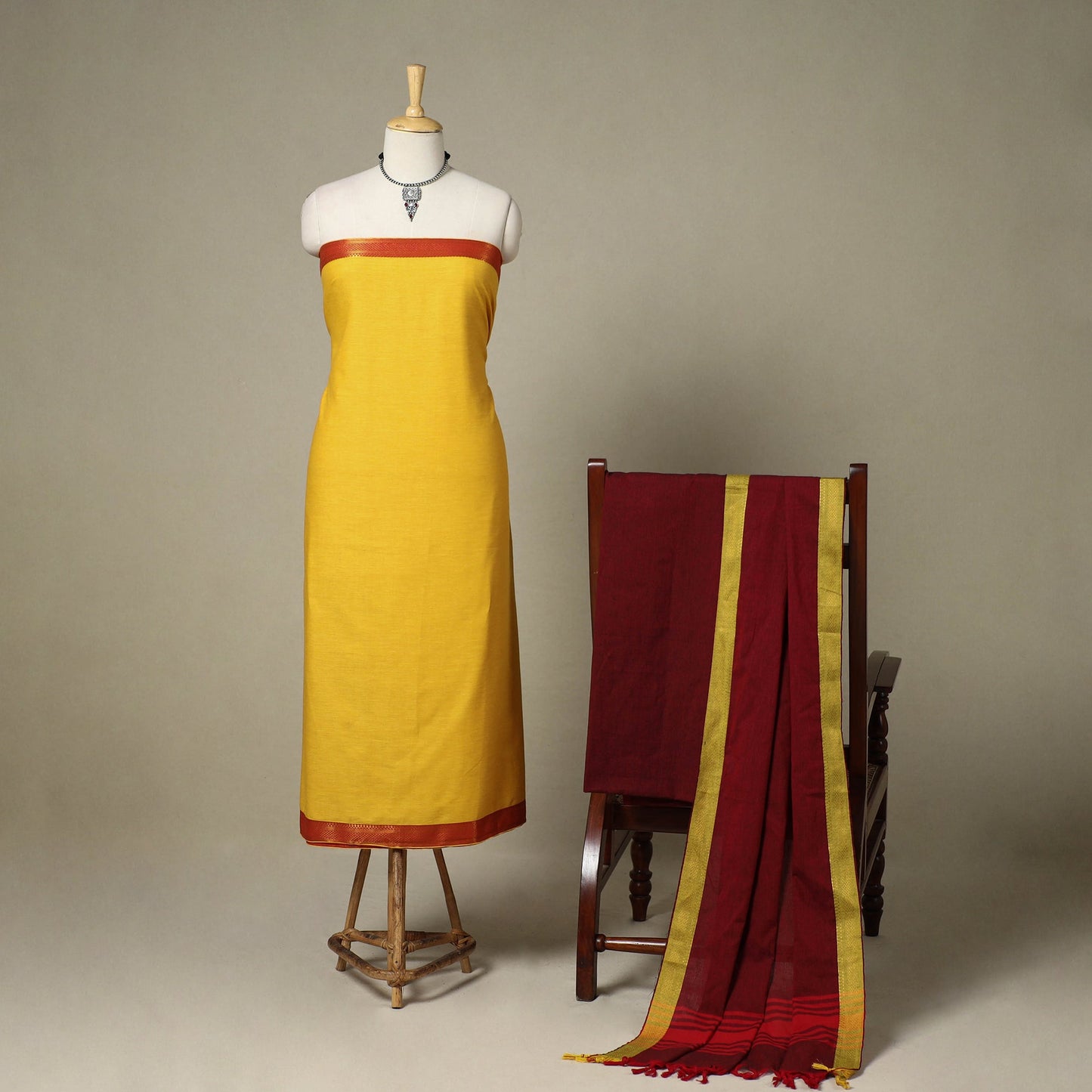 Yellow 3pc Cotton Unstitched Dharwad Dress Material