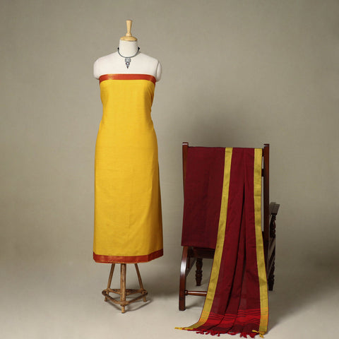 Yellow 3pc Cotton Unstitched Dharwad Dress Material