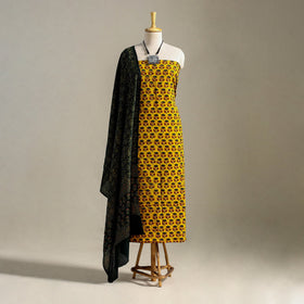 Yellow 3pc Block Print Cotton Ajrakh Dress Material