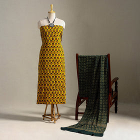 Yellow 3pc Block Print Cotton Ajrakh Dress Material