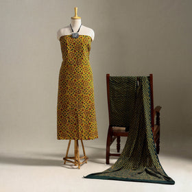 Yellow 3pc Block Print Cotton Ajrakh Dress Material