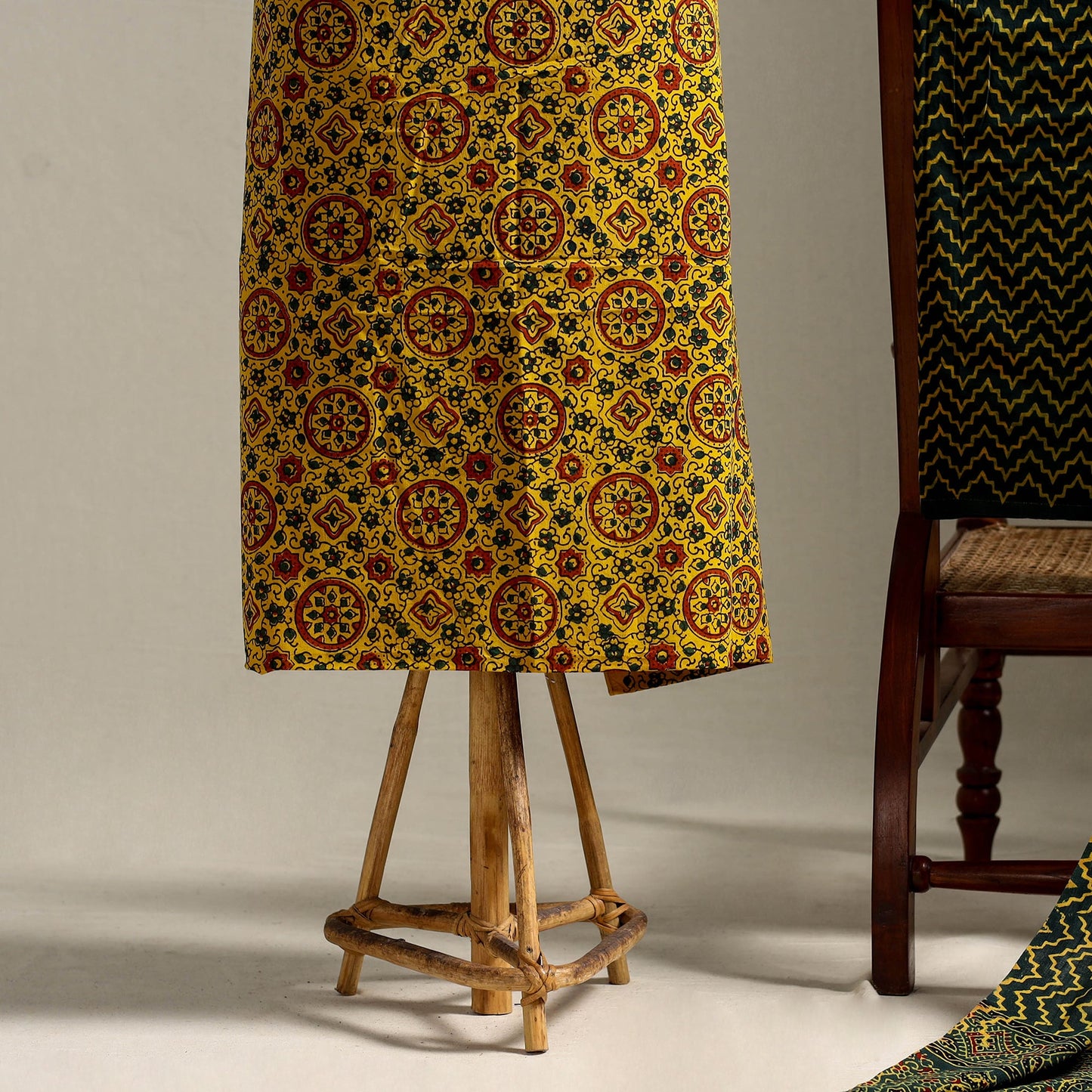 Yellow 3pc Block Print Cotton Ajrakh Dress Material