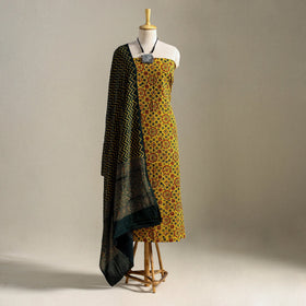Yellow 3pc Block Print Cotton Ajrakh Dress Material