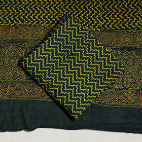 Yellow 3pc Block Print Cotton Ajrakh Dress Material