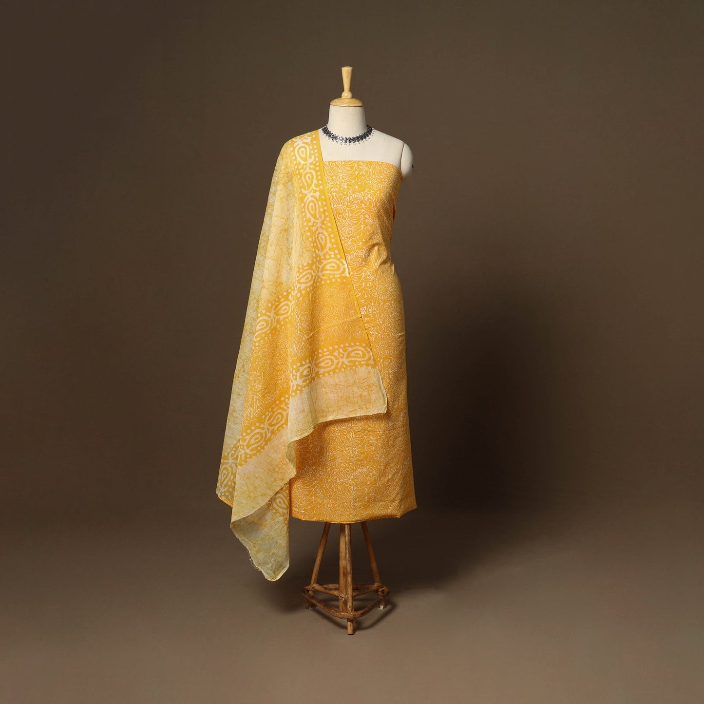 Yellow - 3pc cotton unstitched hand batik dress material 10