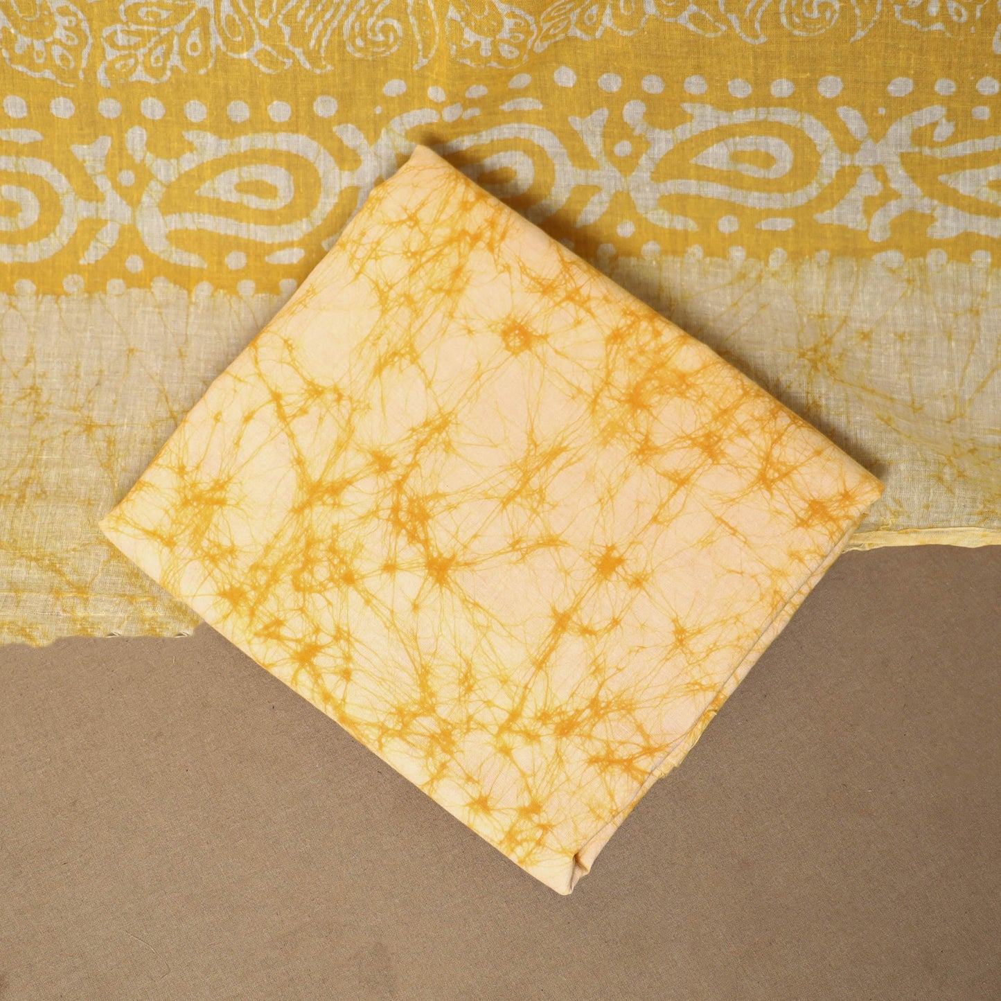 Yellow - 3pc cotton unstitched hand batik dress material 10