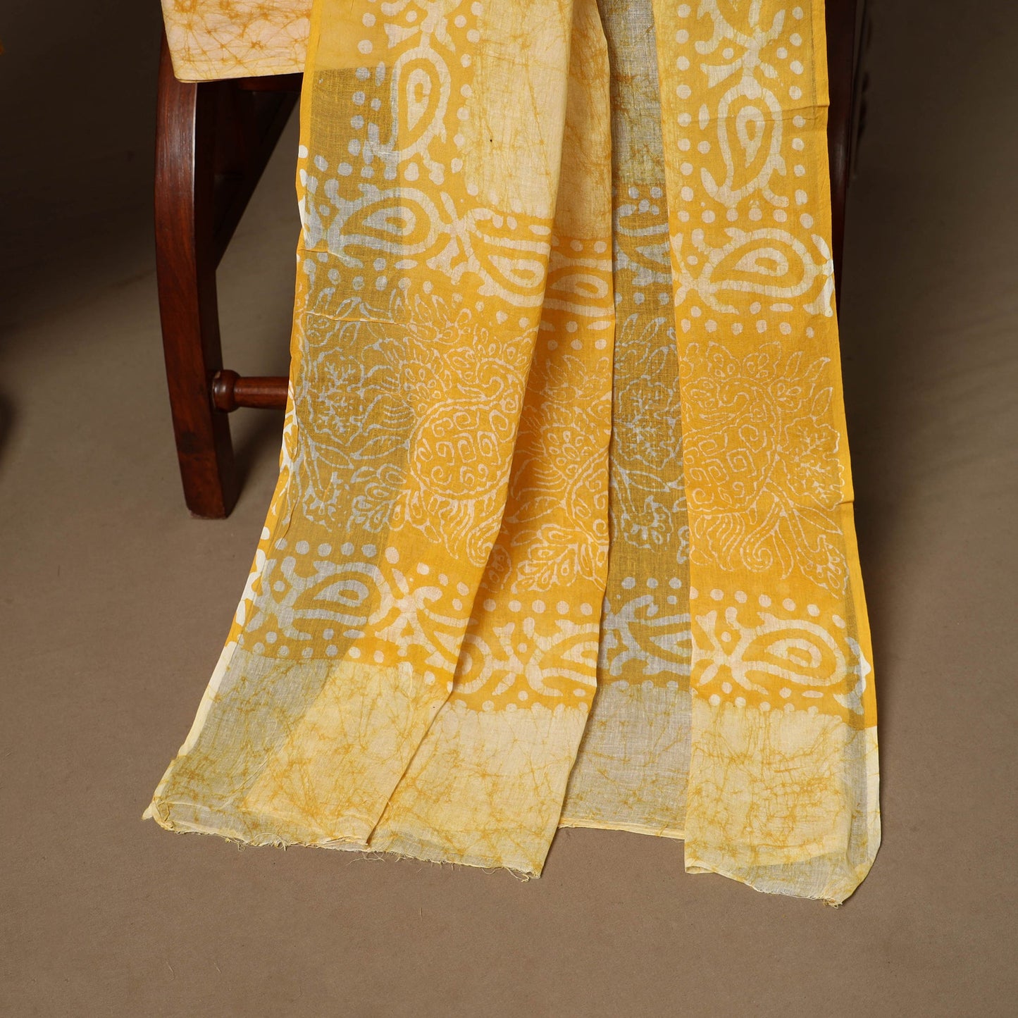 Yellow - 3pc cotton unstitched hand batik dress material 10