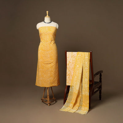 Yellow - 3pc cotton unstitched hand batik dress material 10