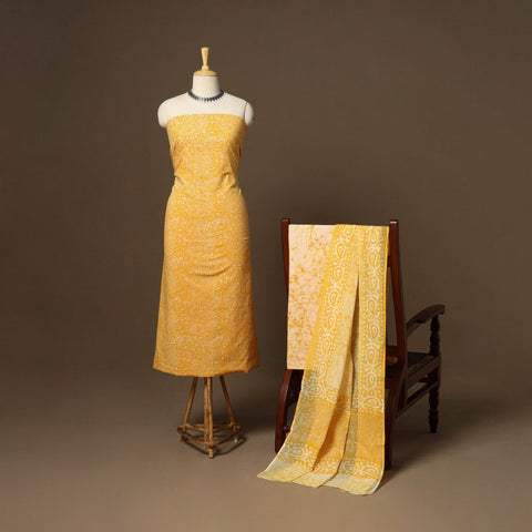 Yellow - 3pc cotton unstitched hand batik dress material 10