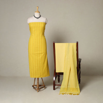 Yellow - 3pc cotton unstitched jacquard dress material 39