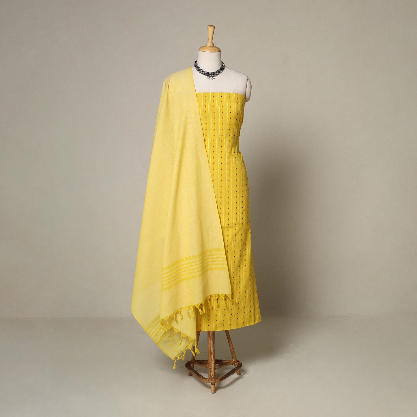 Yellow - 3pc cotton unstitched jacquard dress material 39