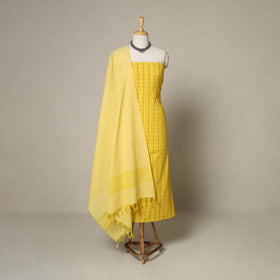 Yellow - 3pc cotton unstitched jacquard dress material 39