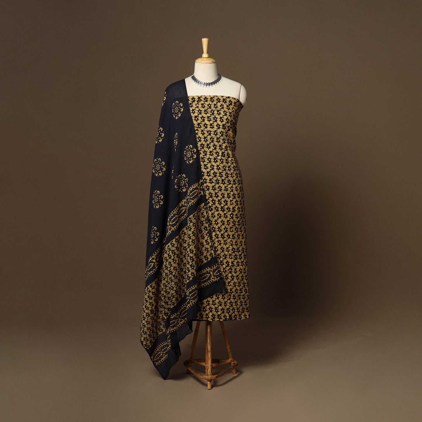 Yellow - 3pc cotton unstitched kutch batik dress material