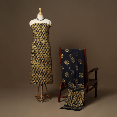 Yellow - 3pc cotton unstitched kutch batik dress material