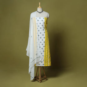 Yellow - 3pc hand embroidery cotton lucknow chikankari