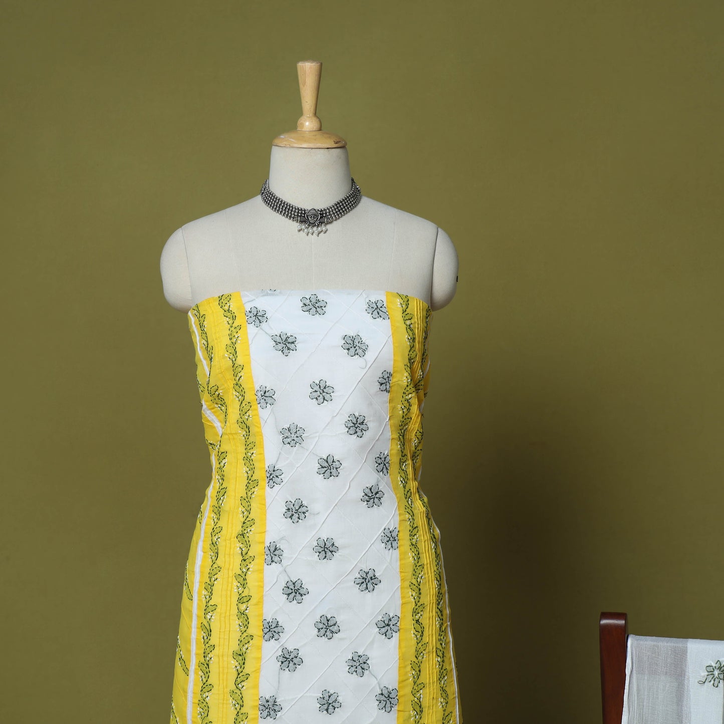 Yellow - 3pc hand embroidery cotton lucknow chikankari