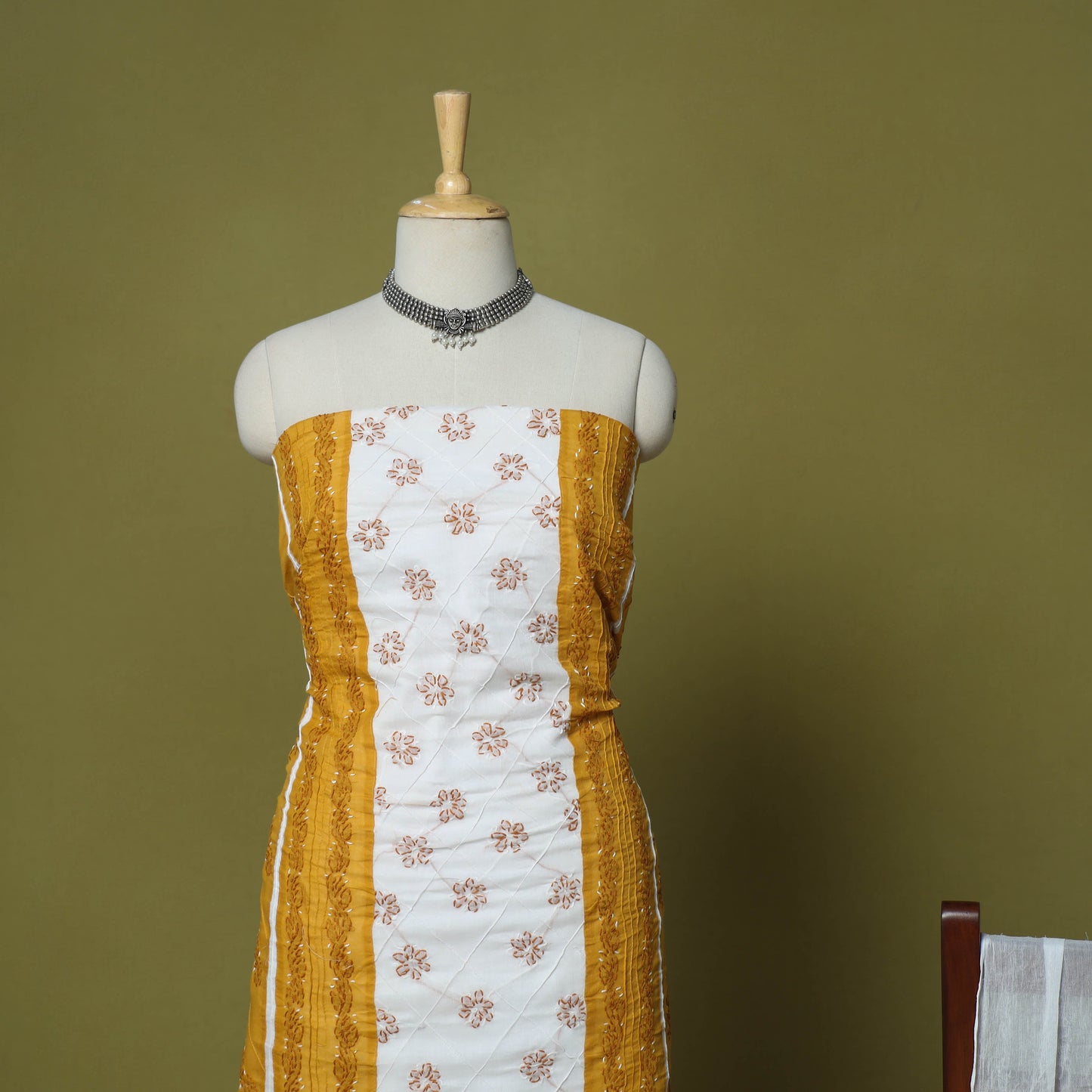 Yellow - 3pc hand embroidery cotton lucknow chikankari